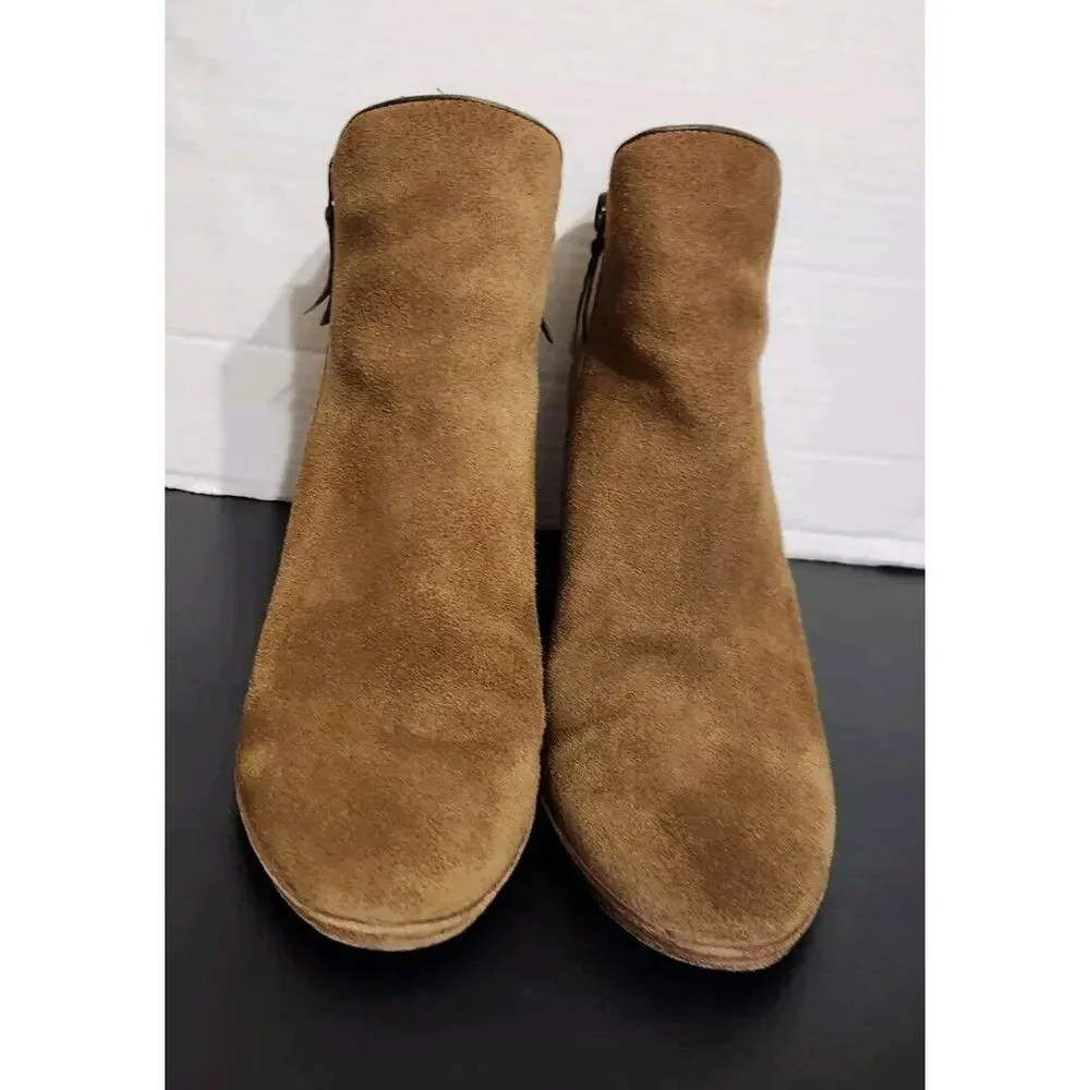 Cole Haan Hayes Bootie Java‎ Brown Suede Stacked Booties Womens Size 8 B